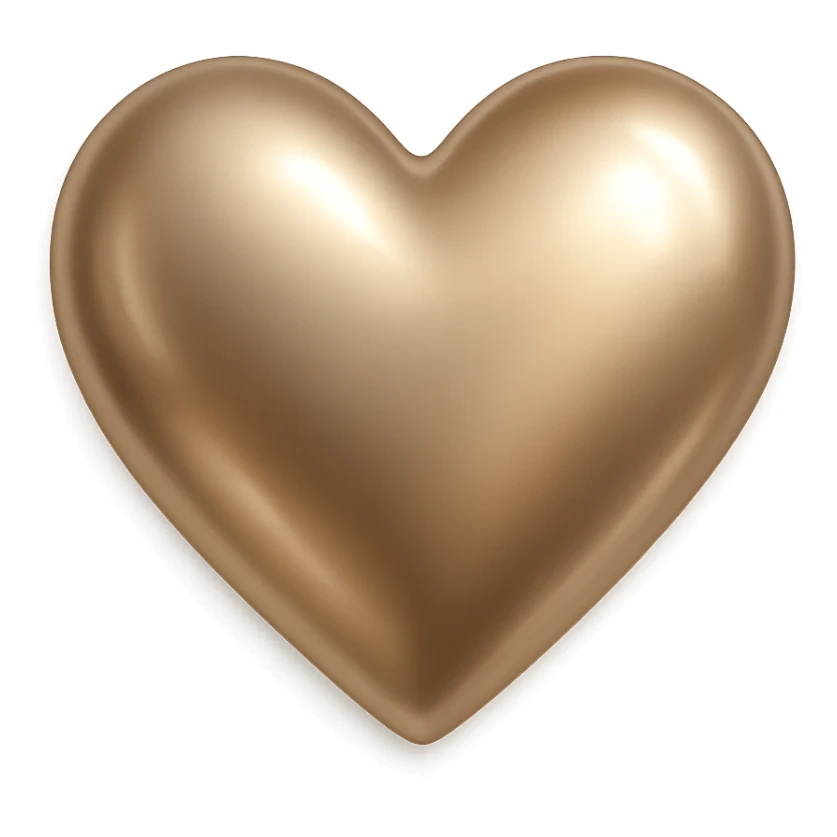 heart with a metallic champagne finish, digital illustration sticker