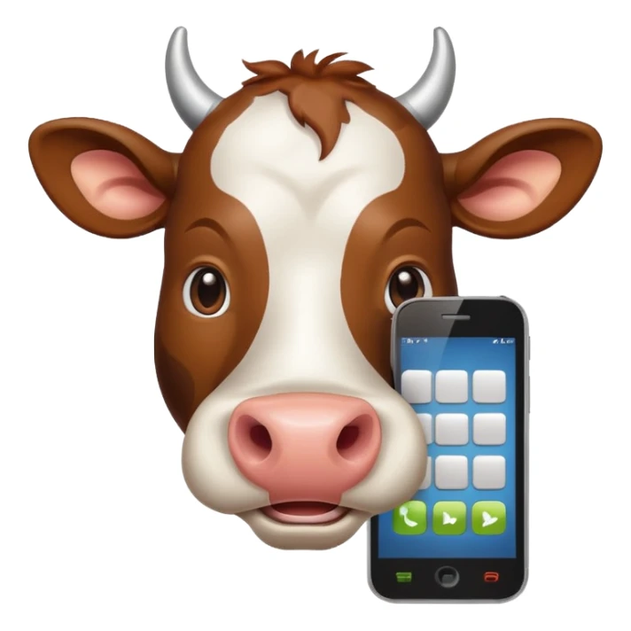 cartoon cow's head with cell phone sticker