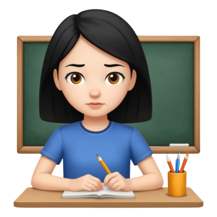 girl with black hair in short sleeves focusing in class sticker