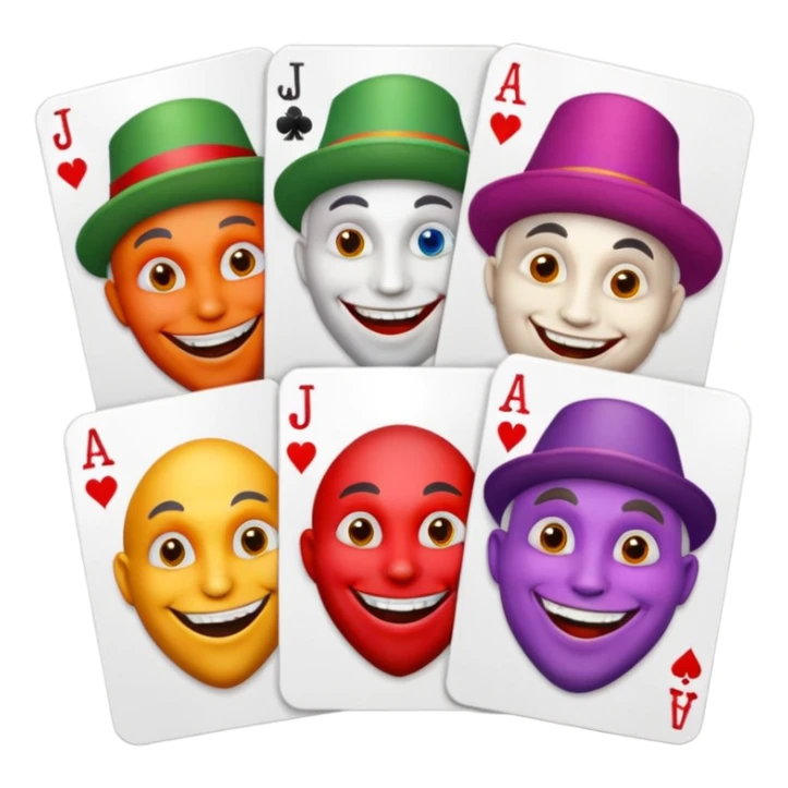 3 poker cards, with crazy colorful human jolly jokers inside, face only sticker