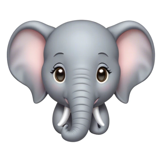Cinematic Cute Elephant Portrait Emoji, Head tilted playfully and inquisitively, featuring a glossy gray hide with soft, rounded ears and round, sparkling eyes filled with curious wonder, Simplified yet irresistibly adorable features, highly detailed, glowing with a warm, friendly glow, high shine, affectionate and lively, stylized with a touch of gentle whimsy, bright and endearing, soft glowing outline, capturing the essence of a mischievous yet loving elephant, so playful it feels like it could lumber out of the screen into your arms! sticker