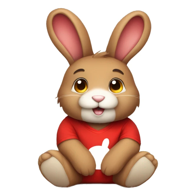 Cute Fluffy brown bunny rabbit teddy wearing red tshirt sitting  sticker
