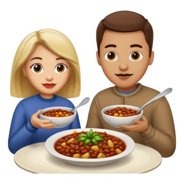 ligth couple having dinner of chili, beans and potatoes sticker