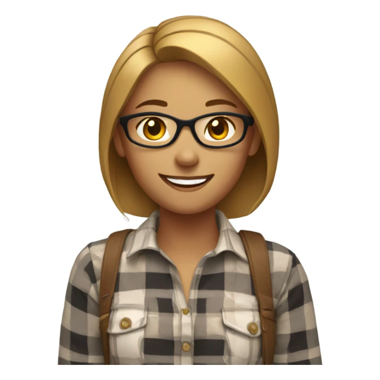 smiling woman in plaid shirt sticker