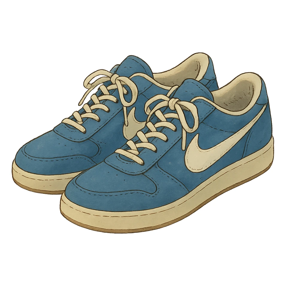 ghibli style blue Nike shoes, no background sticker