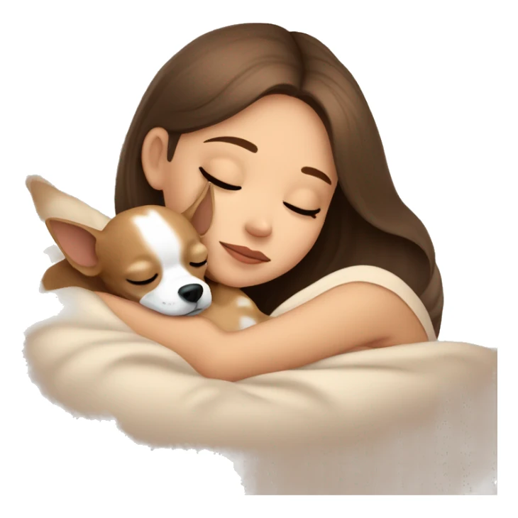 Brown hair girl sleeping with her beige Chihuahua ￼ sticker