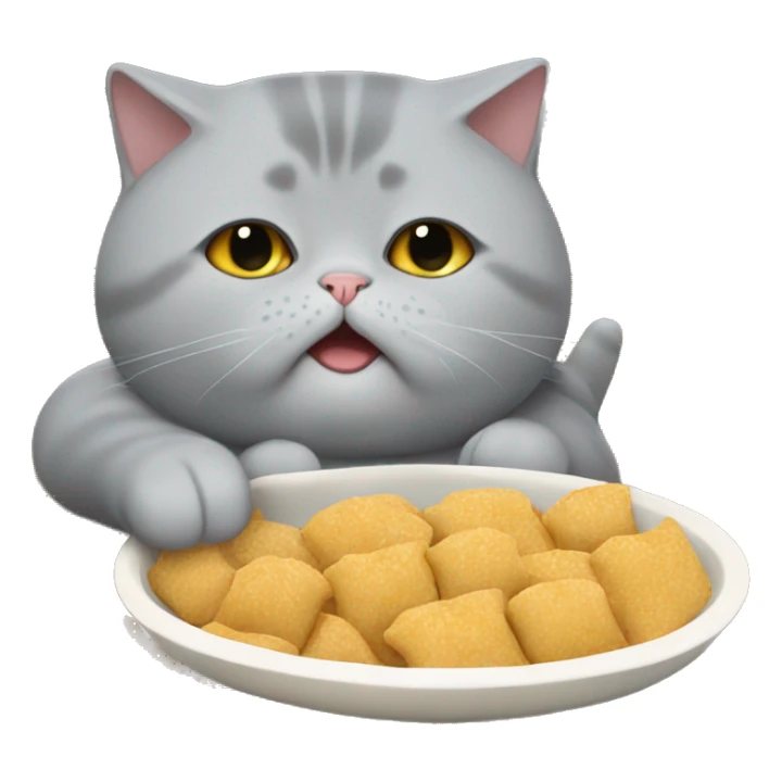 British shorthair cat eating loads of food  sticker