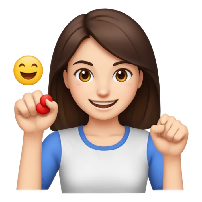 A smiling emoji punching a brunette girk sticker