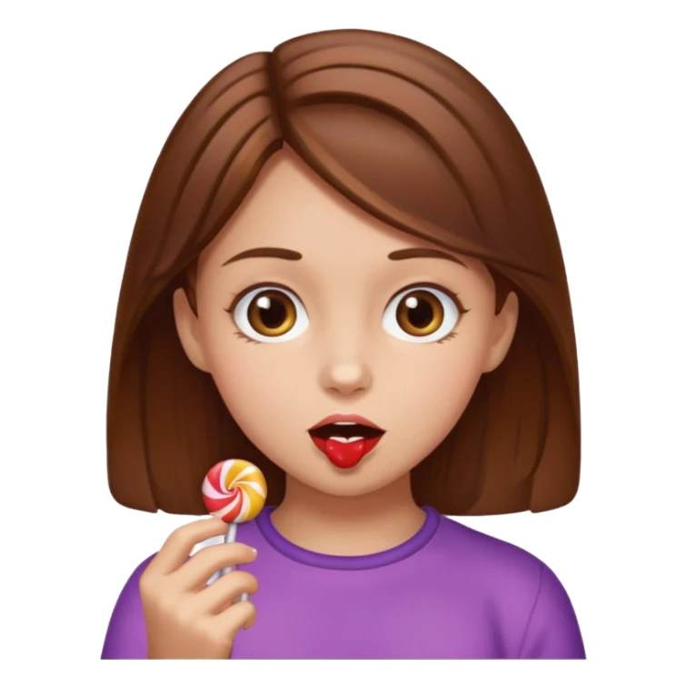 Girl with brown hair eating candy sticker