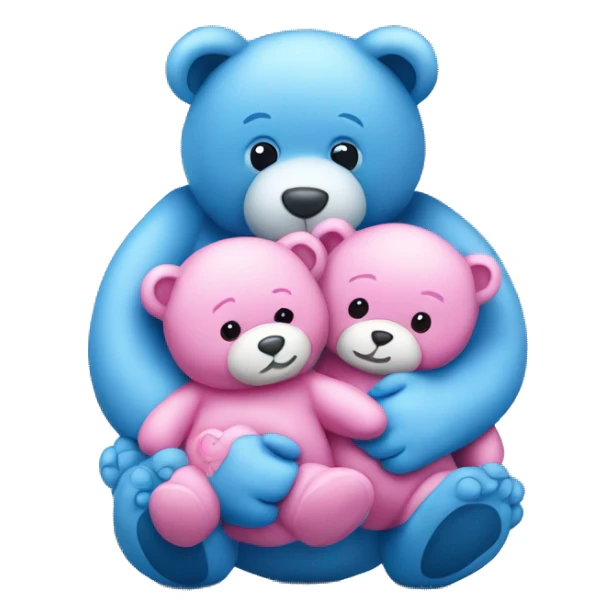 Two blue baby teddy bears held by a pink mommy teddy bear sticker