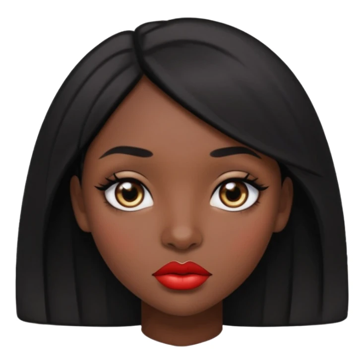 Dark skin gurl with black hair, big lips m, dark brown eye, octagon face shape and chinky eyes no red lipstick  sticker