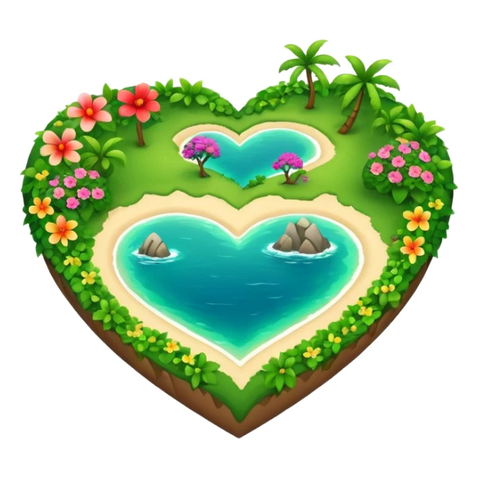 A heart as a island with green and flowers on it sticker