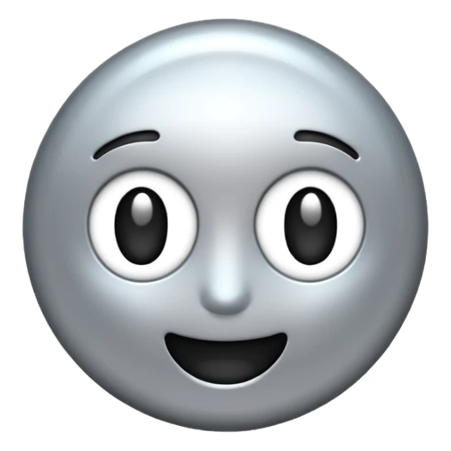 Silver chrome sparkle emoji, iOS emoji style, minimal shape, glossy metallic shine, clean background, smooth lighting sticker