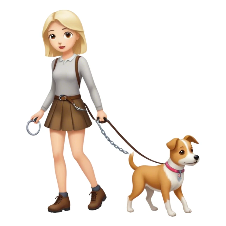 dog walking girl on leash sticker