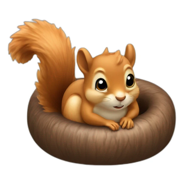 the squirrel curled up in a ring and covered itself with its tail sticker