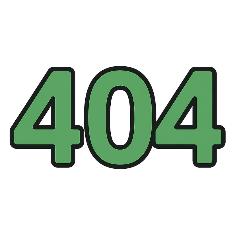 404 in green and black, color outline icon style, bold numbers sticker