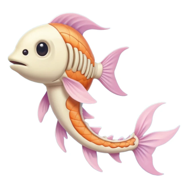 A simple emoji-style fishbone — cartoon look, clean outline, pastel colors, with a rounded fish head, hollow eye, and clear rib bones leading to a tail. Minimal, cute, and high contrast without any cat shown sticker