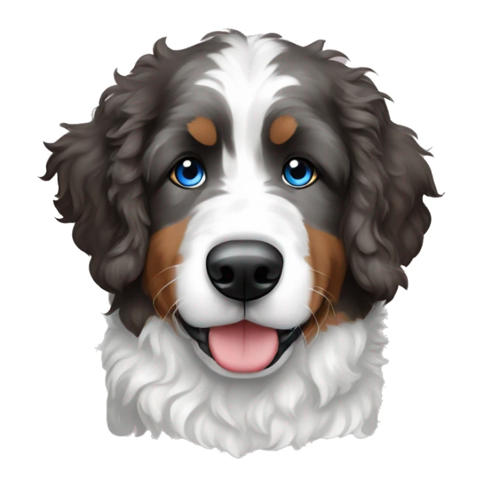 merle bernedoodle with one blue eye and one brown sticker