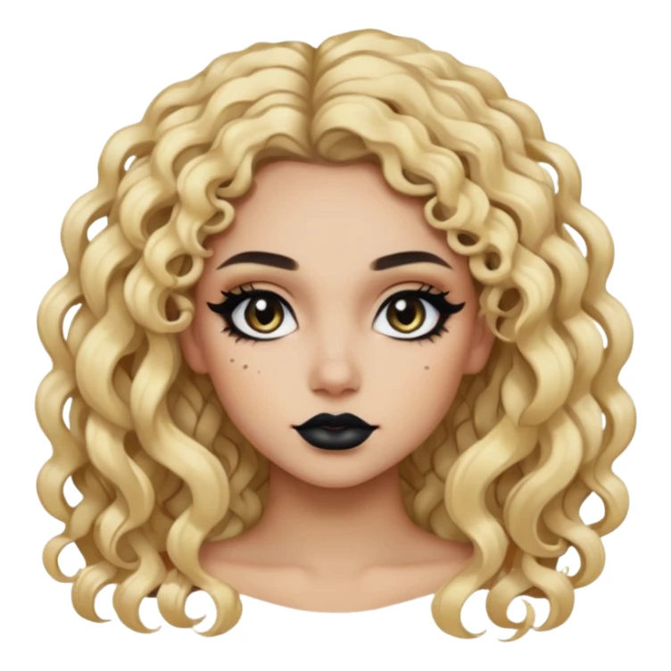 split dye leftside blonde rightside black hair, baddie, pretty makeup, black eyeliner, long and curly hair sticker