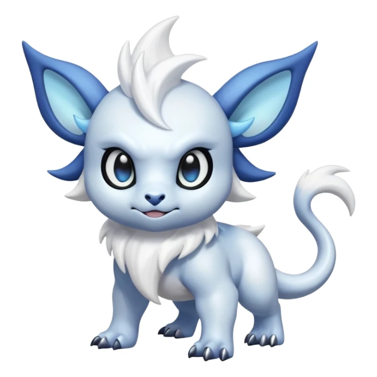 White glossy soft silky furry iridescent Absol-Shinx-fusion-hybrid, full body sticker