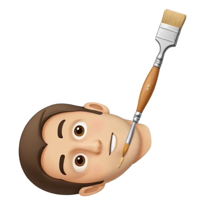 Paint brush painting a painting of a man upside down  sticker