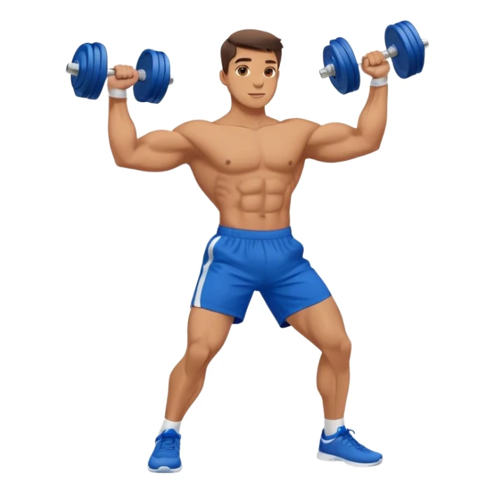 man with blue shorts doing side-lateral raise (T pose) with light dumbbells sticker