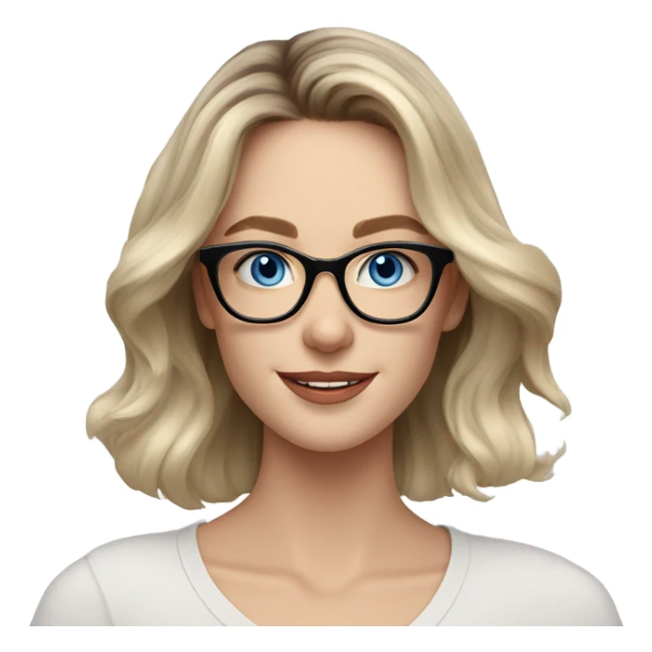 Shoulder length Balayage pale model lady with glasses and blue eyes happy  sticker