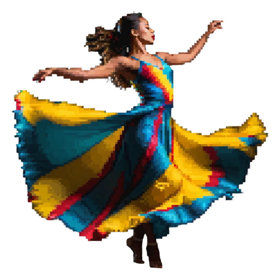 Colombian salsa dancer woman in flowing dress, dynamic dance pose, vibrant colors sticker