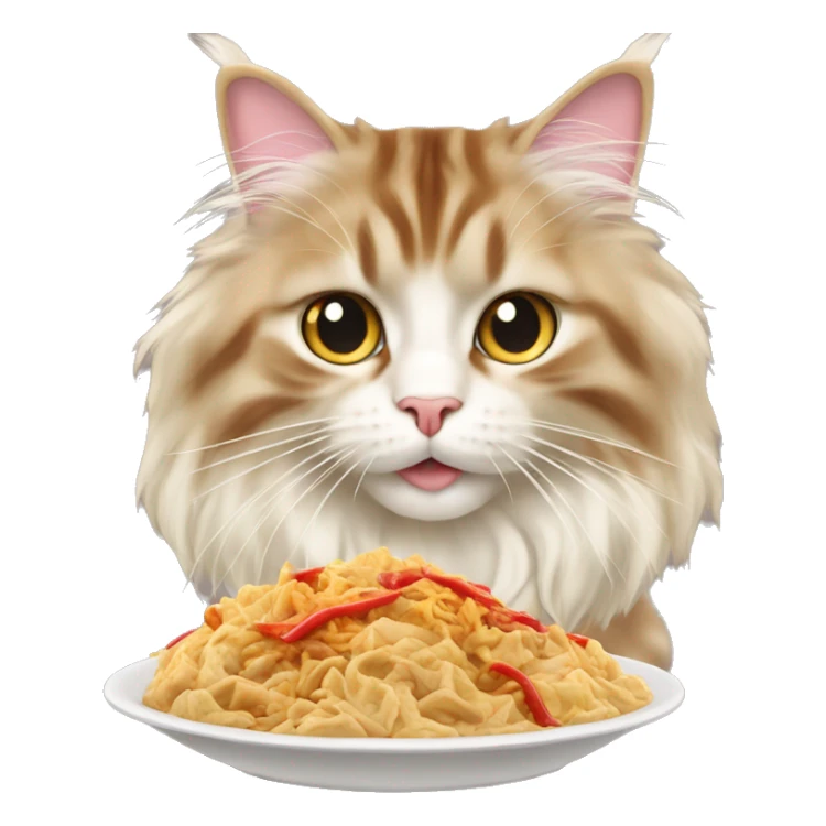 cream maine coon eating chinese food sticker