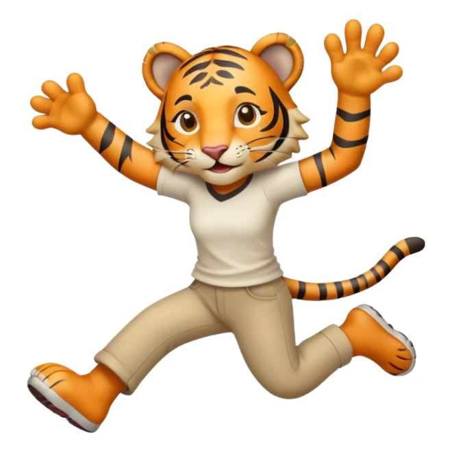 friendly anthropomorphised female tiger in a shirt and pants jumping sticker