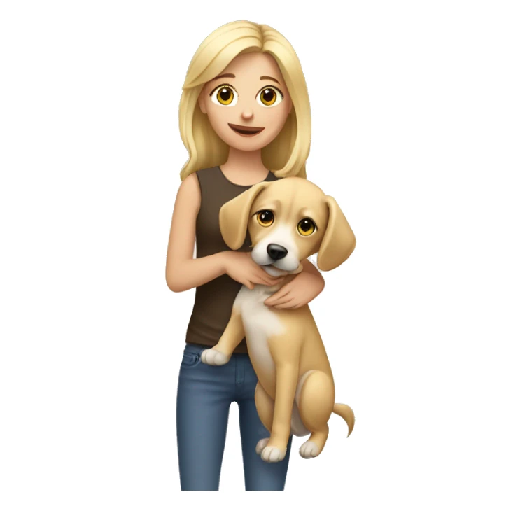 girl with blond hair holding a dog sticker