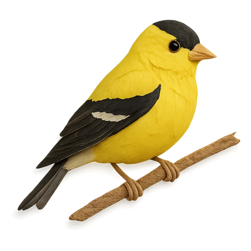 American Goldfinch sitting on a branch, delicate paper layers, naturalistic pose, subtle color variations sticker