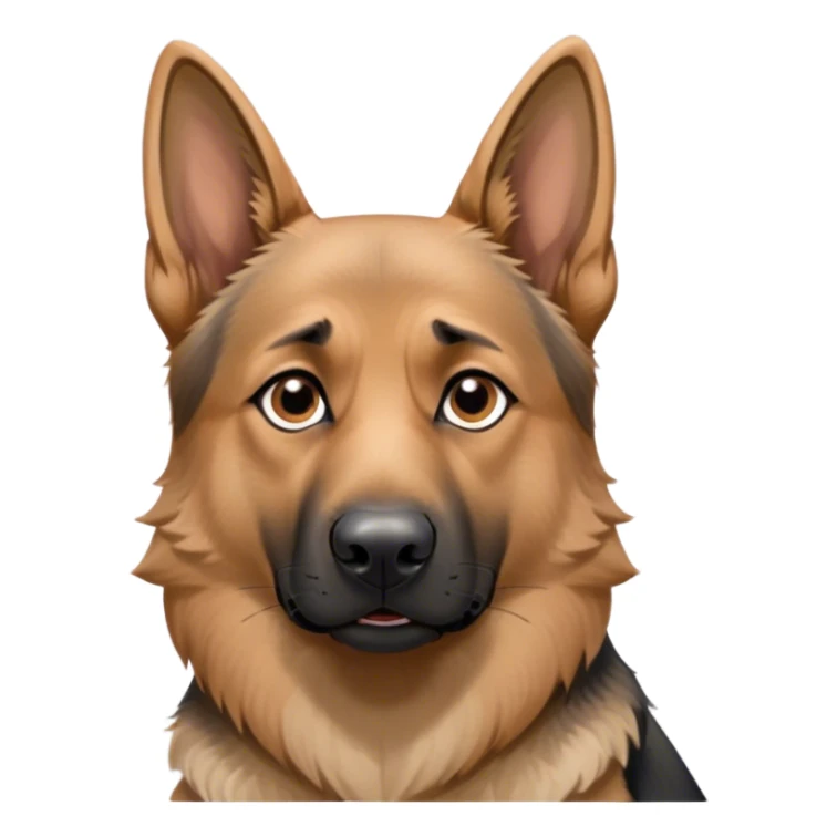 Cinematic Meme-Worthy Grumpy Tan/Black German Shepherd Portrait Emoji, Head held high but eyes filled with dramatic disappointment, smooth tan fur with a bold black saddle, deeply furrowed brow forming an unmistakable scowl, floppy ears slightly angled back in disapproval, piercing brown eyes glaring with pure exasperation, Simplified yet hilariously over-exaggerated features, highly detailed, glowing with an aura of supreme annoyance, high shine, exhausted yet judgmental, stylized with an almost regal pettiness, bright but brooding, soft glowing outline, capturing the essence of a guardian that has seen it all and is thoroughly unimpressed, so meme-worthy it feels like it could instantly become the next viral sensation of grumpiness! sticker