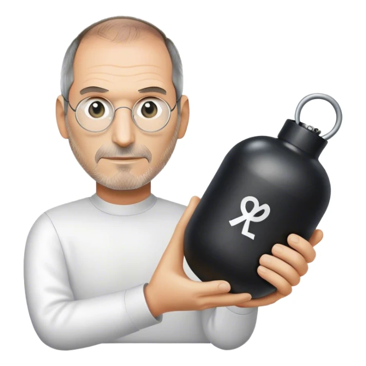 Steve Jobs holding a fake bomb sticker