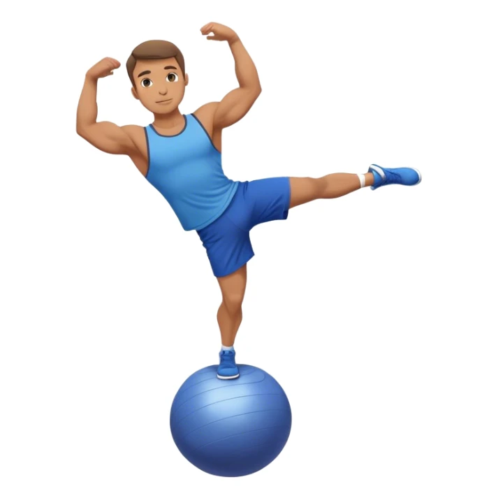 fit man with blue shorts stand on half-stability-ball balance sticker