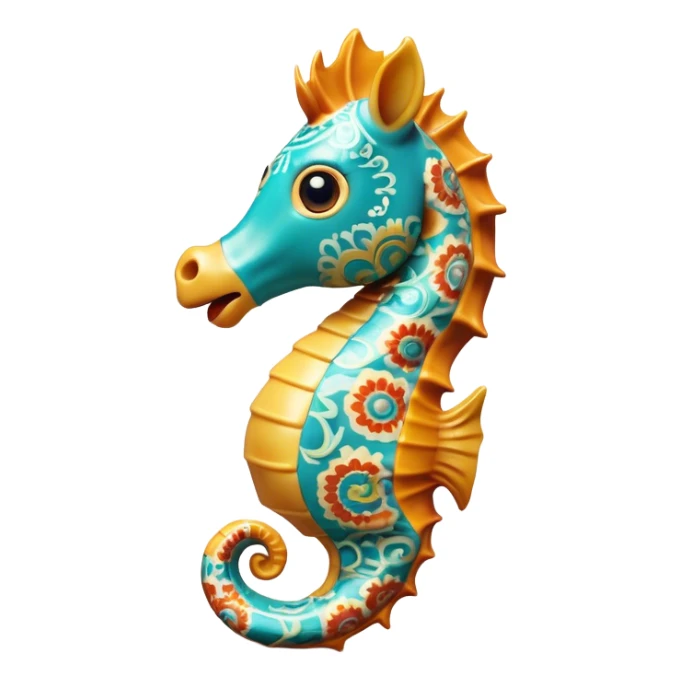 Cinematic Realistic Comical Sea Horse Portrait Emoji, Head tilted dramatically with an exaggeratedly amused expression, featuring a striking, finely detailed body with bold, whimsical patterns and wide, expressive eyes full of playful disbelief, rendered with natural, vibrant hues and realistic texture; high shine, dramatic yet playful, styled with an air of cheeky aquatic mischief, soft glowing outline, capturing the essence of a spirited and over‐the‐top sea horse that looks ready to bob its way into viral fame! sticker