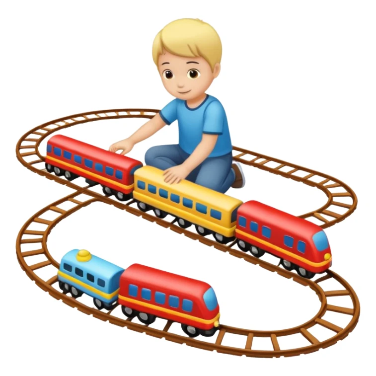 child playing with both toy cars and trains sticker