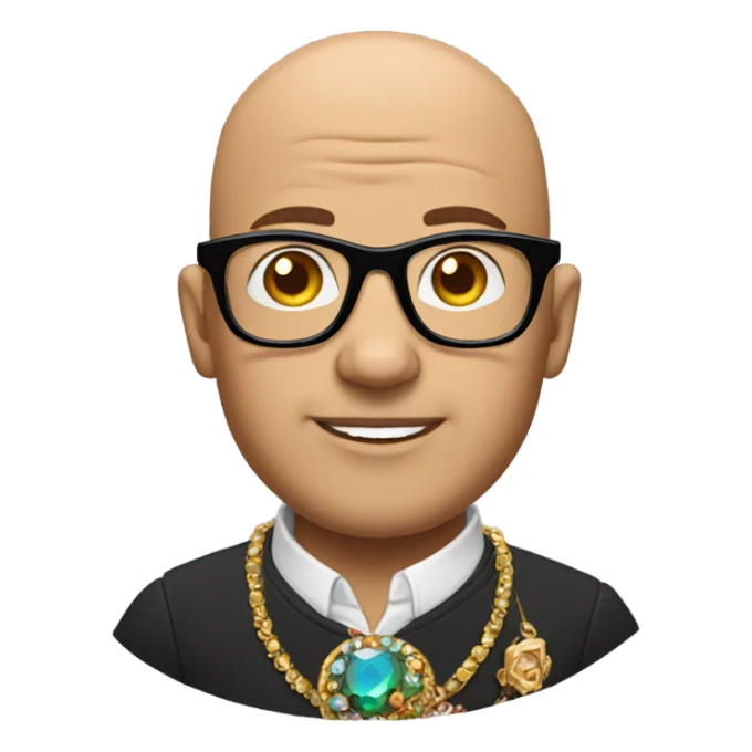 bald man with glasses and jewelry sticker