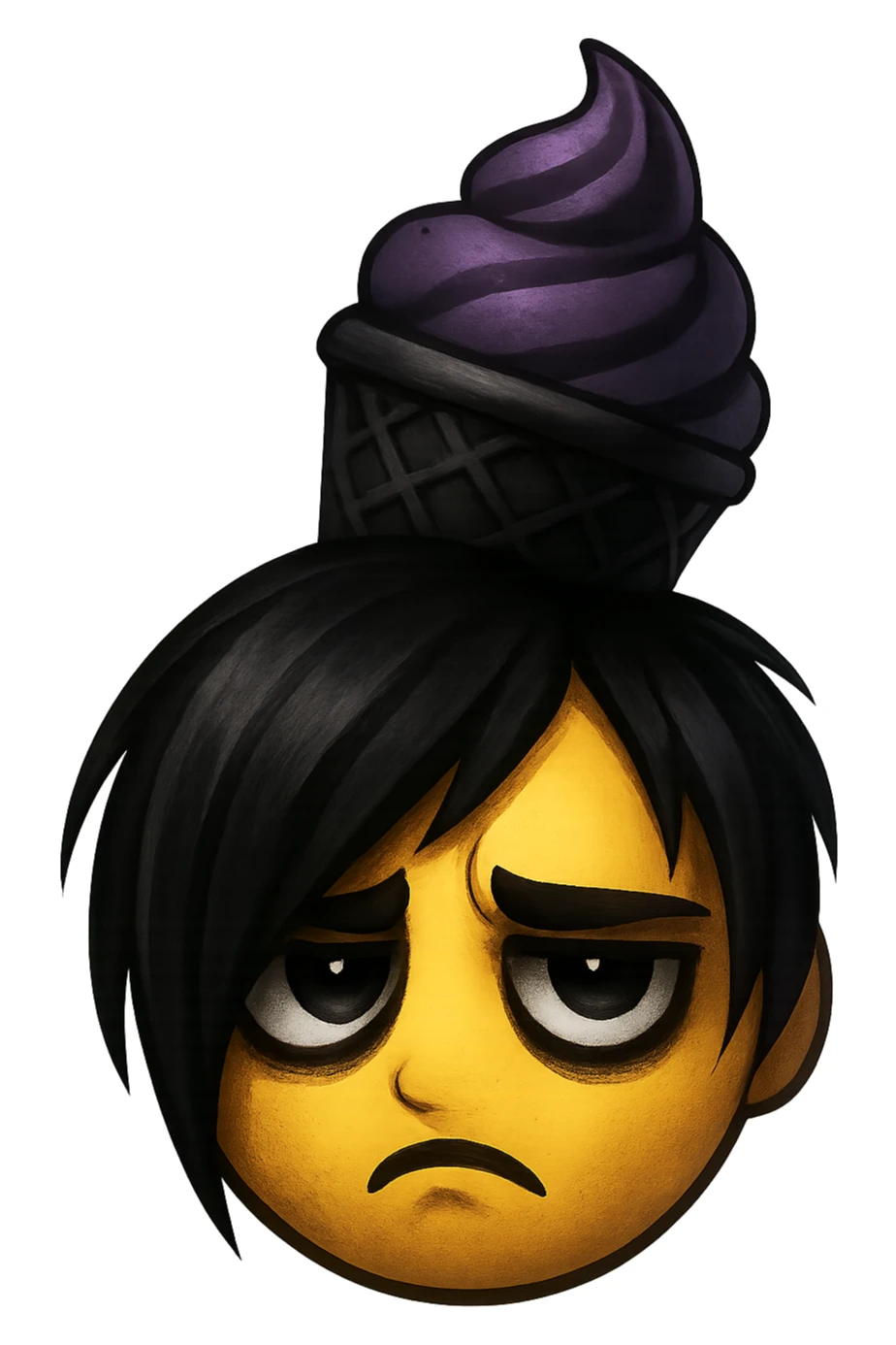 emo emoji, black and purple ice cream cone, moody and dramatic sticker