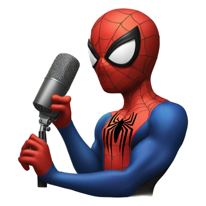 Spider-Man in his original costume talking in vintage microphone sticker