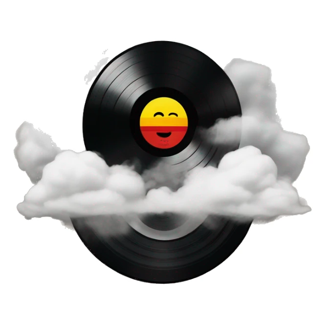 A vinyl record with a cloud of smoke, evoking the classic and atmospheric feel of reggae sticker