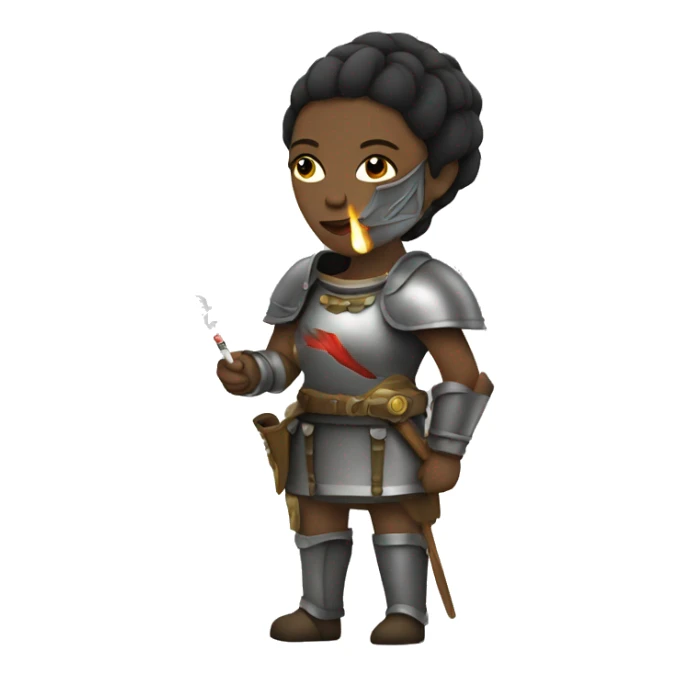 Woman wearing armor smoking a cigarette sticker