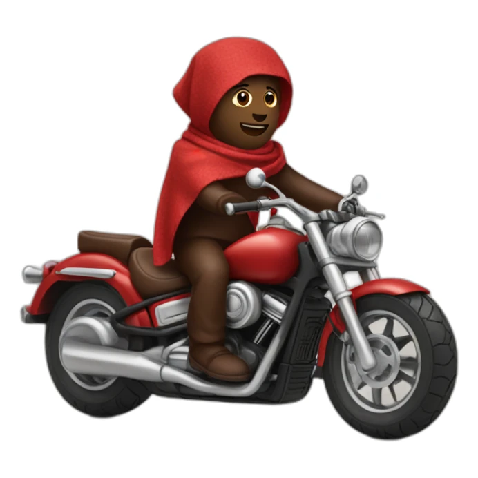 A chocolate brown doodle wearing a red and black handkerchief riding a motorcycle sticker