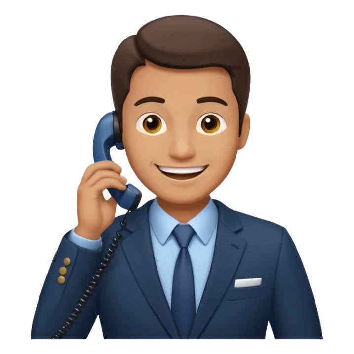 A man on the phone about to make a complaint but happy sticker