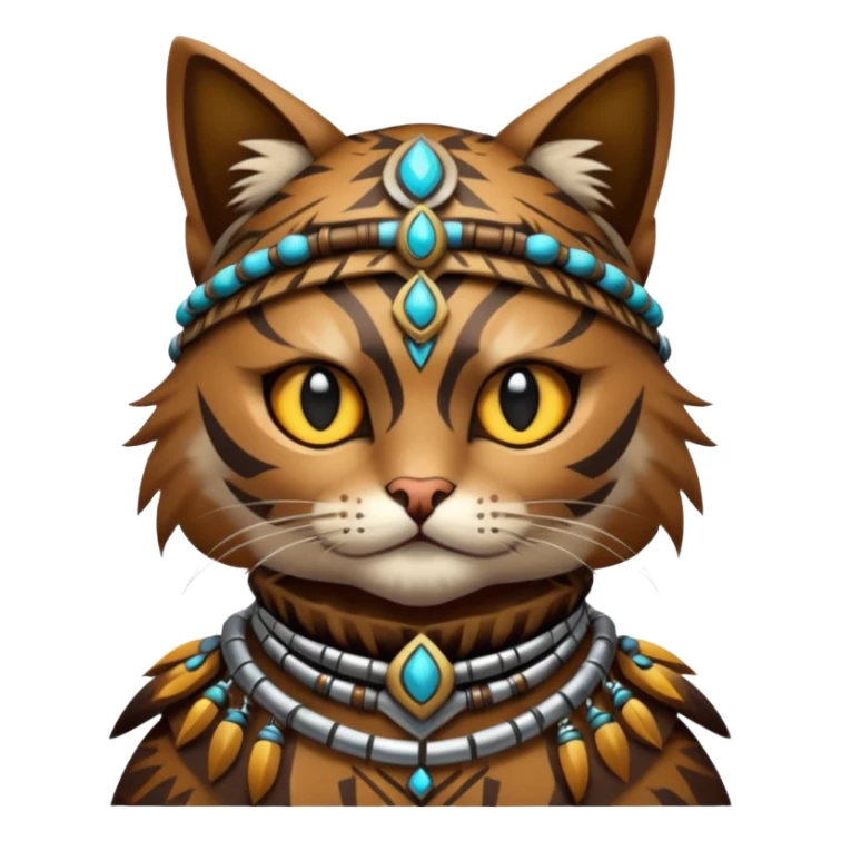 cat, wear tribal shaman cloth, cyberborg sticker
