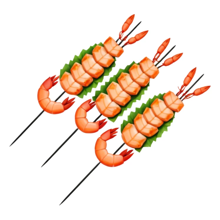 Draw grilled prawns on skewers with herbs & lemon slices. sticker