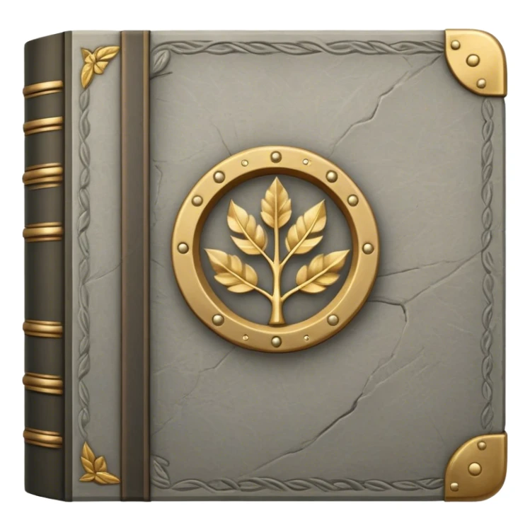 A gray, stone-textured book with bronze or gold details, featuring a mountain, a winding path, or a Roman laurel, radiating strength, resilience, and the wisdom of overcoming adversity sticker