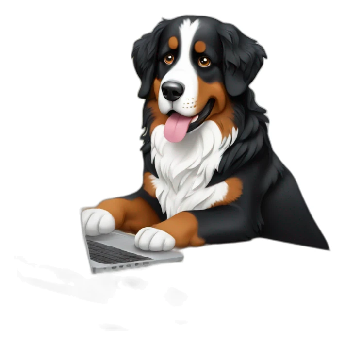 Bernese mountain dog writing a laptop sticker