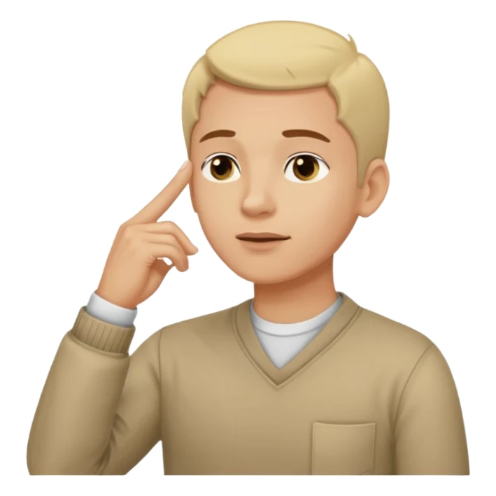 man looking up to the top right, index finger touching his temple, thinking pose
 sticker