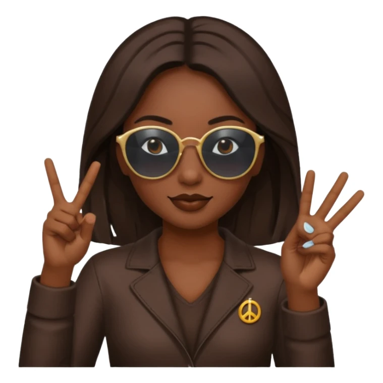 A girl with dark skin sunnies and doing a peace sign sticker
